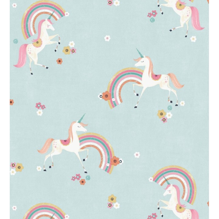 Papel pintado de unicornios mágicos y arcoíris vintage fondo azul - Iris Rainbow 684070