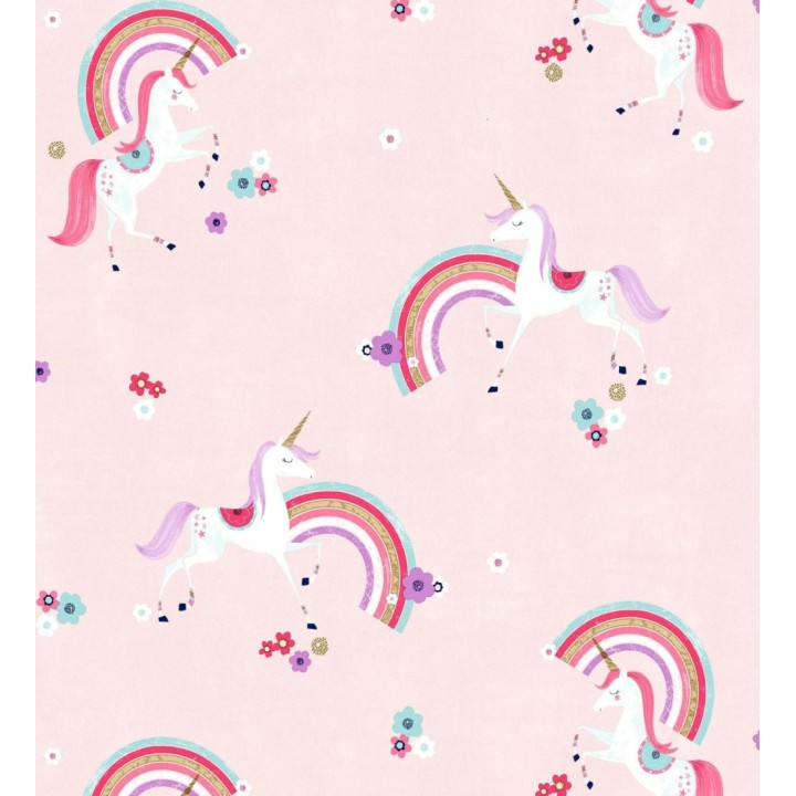 Papel pintado de unicornios mágicos y arcoíris vintage fondo rosa - Iris Rainbow 684071