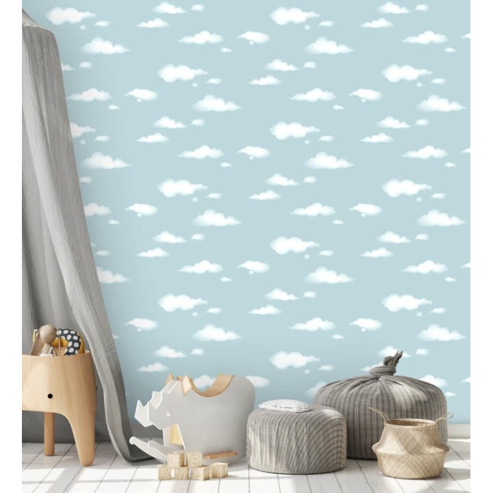 Papel pintado nubes blancas sobre cielo azul infantil - Aria Cloudy 684074
