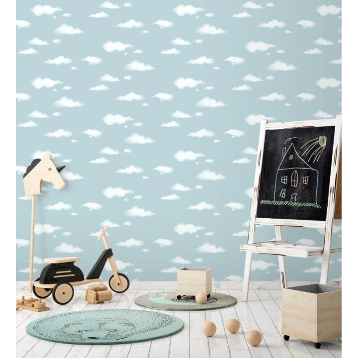 Papel pintado nubes blancas sobre cielo azul infantil - Aria Cloudy 684074