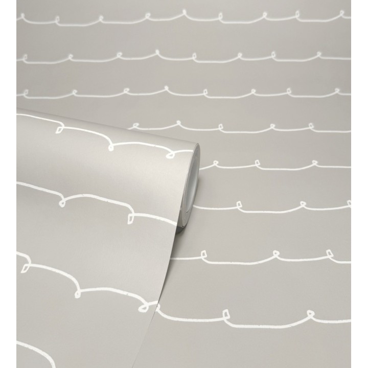 Papel pintado ondas blancas minimalistas fondo color gris visón - Zoe Wavy 684075