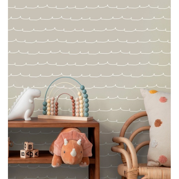 Papel pintado ondas blancas minimalistas fondo color gris visón - Zoe Wavy 684075