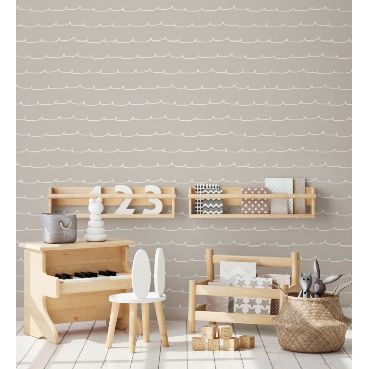 Papel pintado ondas blancas minimalistas fondo color gris visón - Zoe Wavy 684075