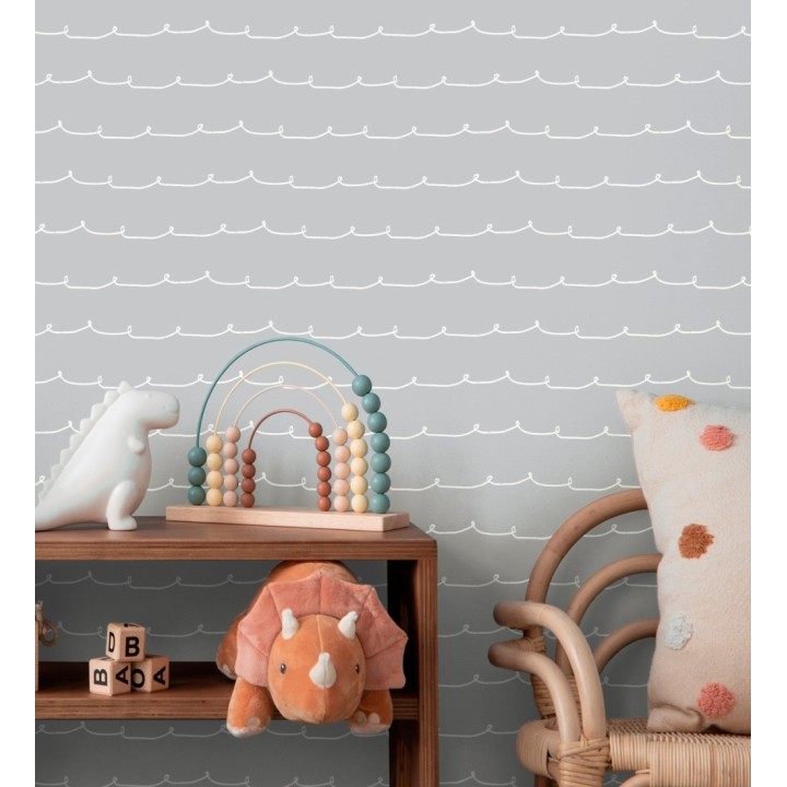 Papel pintado ondas blancas minimalistas fondo color gris medio - Zoe Wavy 684076