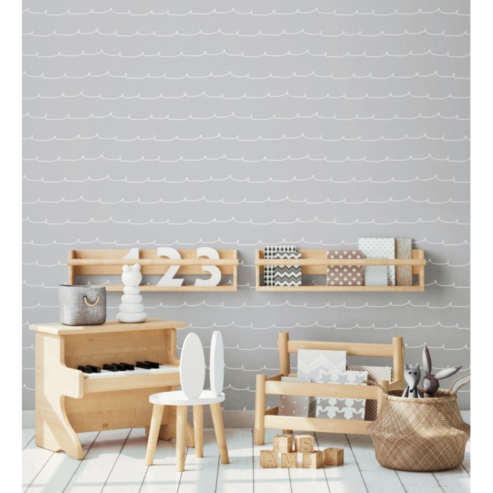 Papel pintado ondas blancas minimalistas fondo color gris medio - Zoe Wavy 684076