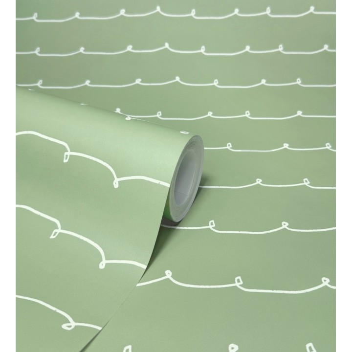 Papel pintado ondas blancas minimalistas fondo color verde pistacho - Zoe Wavy 684077