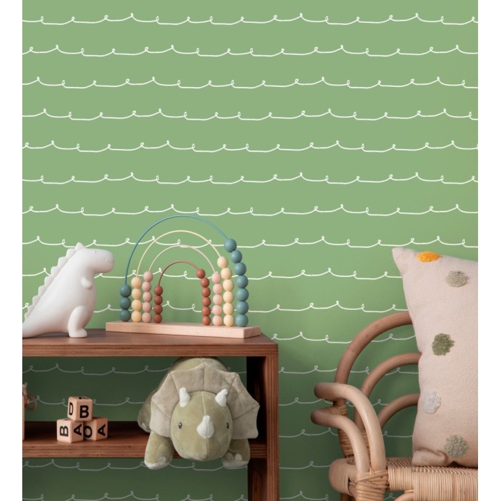 Papel pintado ondas blancas minimalistas fondo color verde pistacho - Zoe Wavy 684077