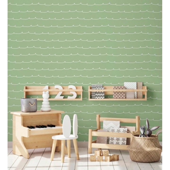Papel pintado ondas blancas minimalistas fondo color verde pistacho - Zoe Wavy 684077