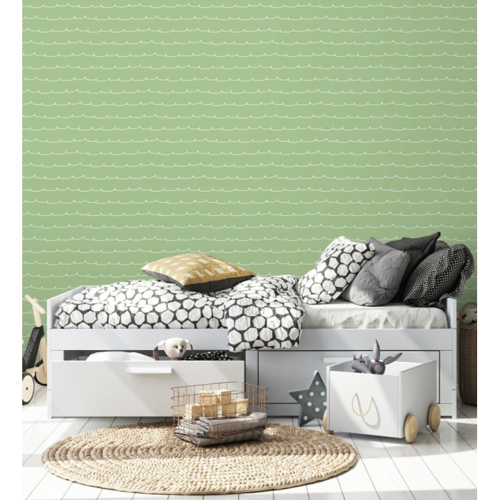 Papel pintado ondas blancas minimalistas fondo color verde pistacho - Zoe Wavy 684077