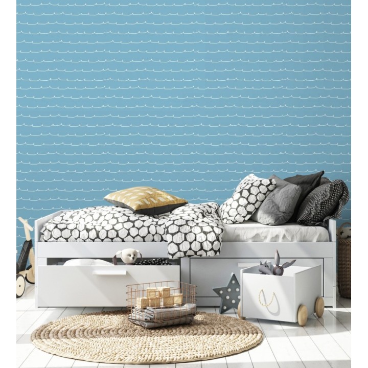 Papel pintado ondas blancas minimalistas fondo color azul cielo - Zoe Wavy 684078