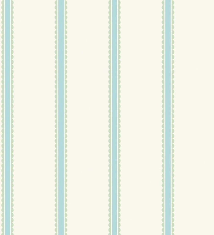 Papel pintado rayas celestes y verdes festoneadas infantil - Olivia Wavy 684079