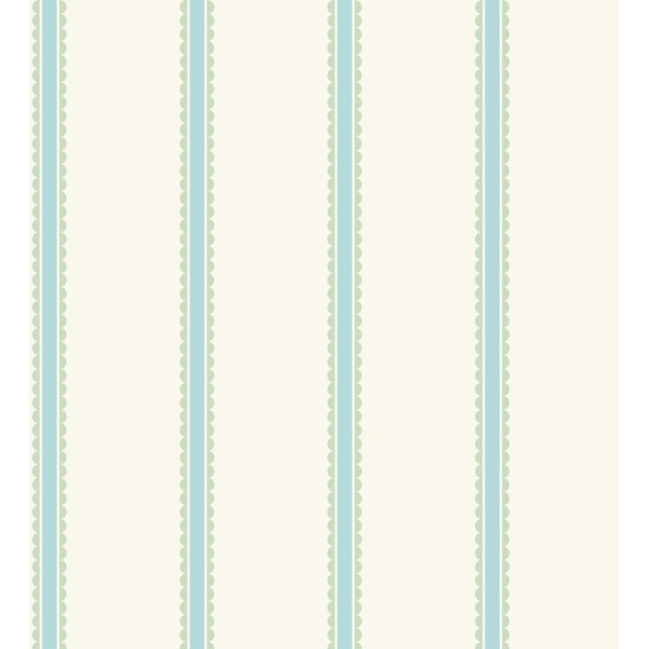 Papel pintado rayas celestes y verdes festoneadas infantil - Olivia Wavy 684079