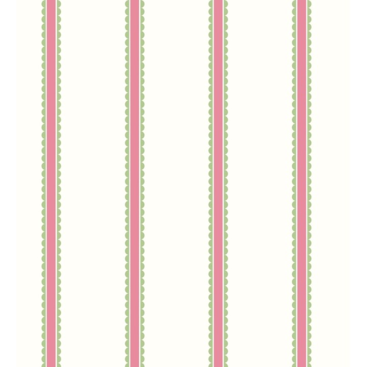 Papel pintado rayas fucsia y verdes festoneadas infantil - Olivia Wavy 684080