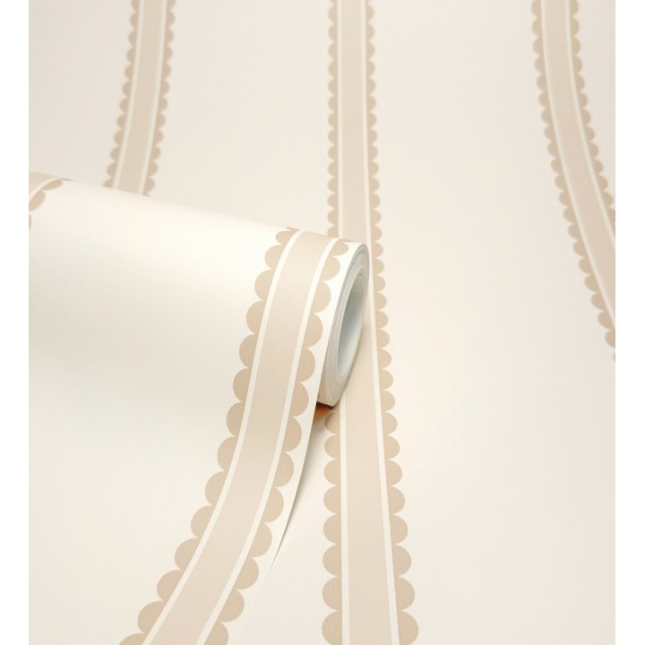 Papel pintado rayas beige festoneadas infantil - Olivia Wavy 684081