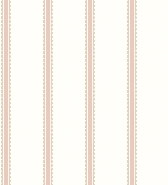 Papel pintado rayas rosa palo y beige festoneadas infantil - Olivia Wavy 684082