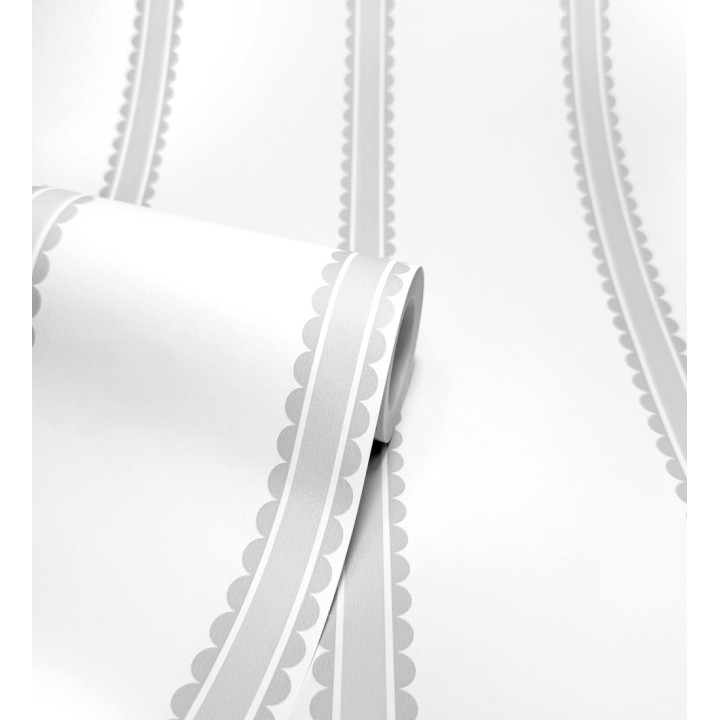 Papel pintado rayas grises festoneadas infantil - Olivia Wavy 684083