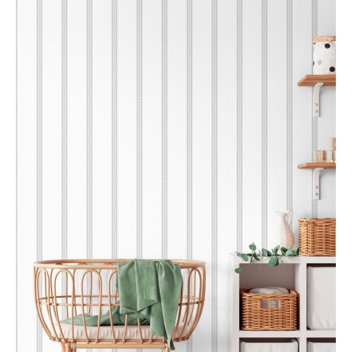Papel pintado rayas grises festoneadas infantil - Olivia Wavy 684083