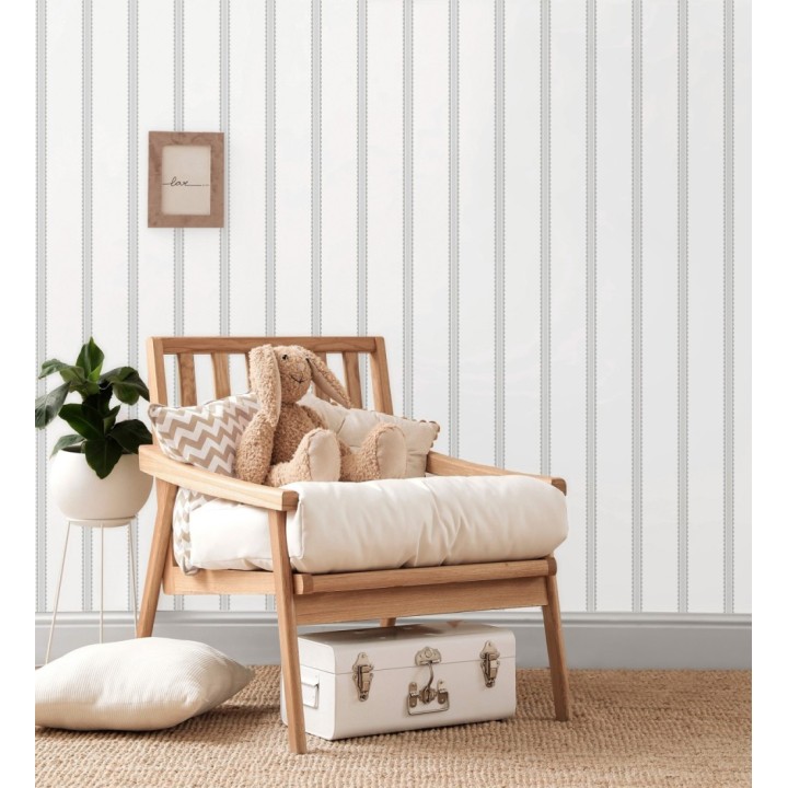 Papel pintado rayas grises festoneadas infantil - Olivia Wavy 684083