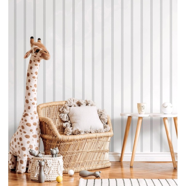Papel pintado rayas grises festoneadas infantil - Olivia Wavy 684083