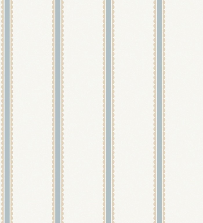 Papel pintado rayas azules y beige festoneadas infantil - Olivia Wavy 684084