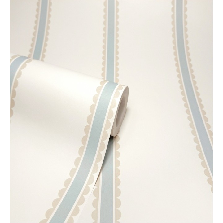 Papel pintado rayas azules y beige festoneadas infantil - Olivia Wavy 684084