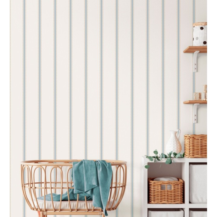 Papel pintado rayas azules y beige festoneadas infantil - Olivia Wavy 684084
