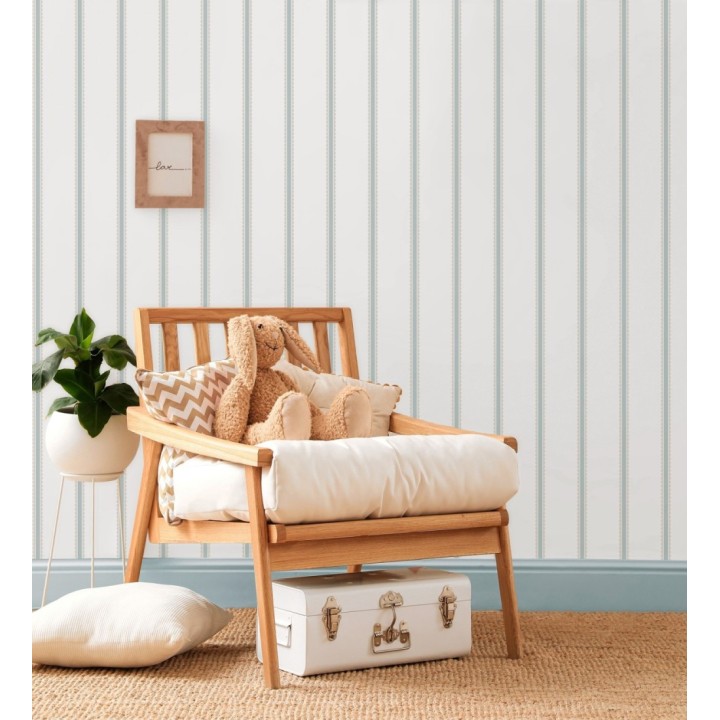 Papel pintado rayas azules y beige festoneadas infantil - Olivia Wavy 684084