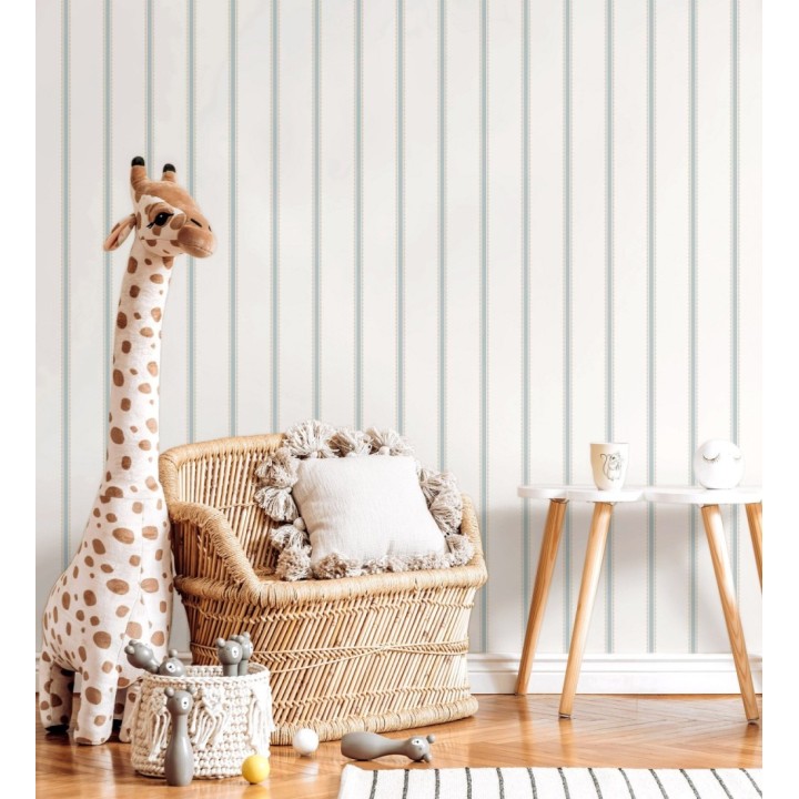 Papel pintado rayas azules y beige festoneadas infantil - Olivia Wavy 684084