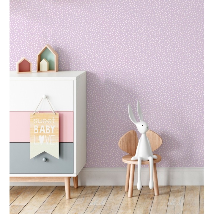 Papel pintado malva de puntos blancos delicado infantil - Bianca Dot 684085