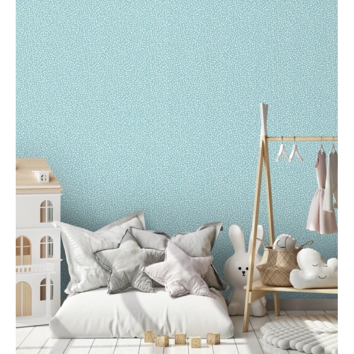 Papel pintado azul cielo de puntos blancos delicado infantil - Bianca Dot 684086