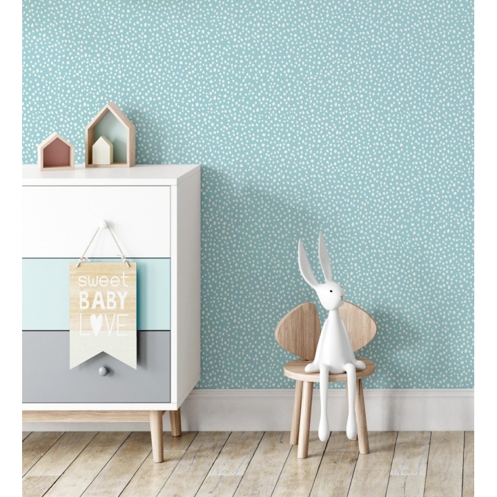 Papel pintado azul cielo de puntos blancos delicado infantil - Bianca Dot 684086