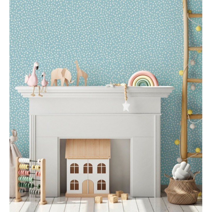 Papel pintado azul cielo de puntos blancos delicado infantil - Bianca Dot 684086