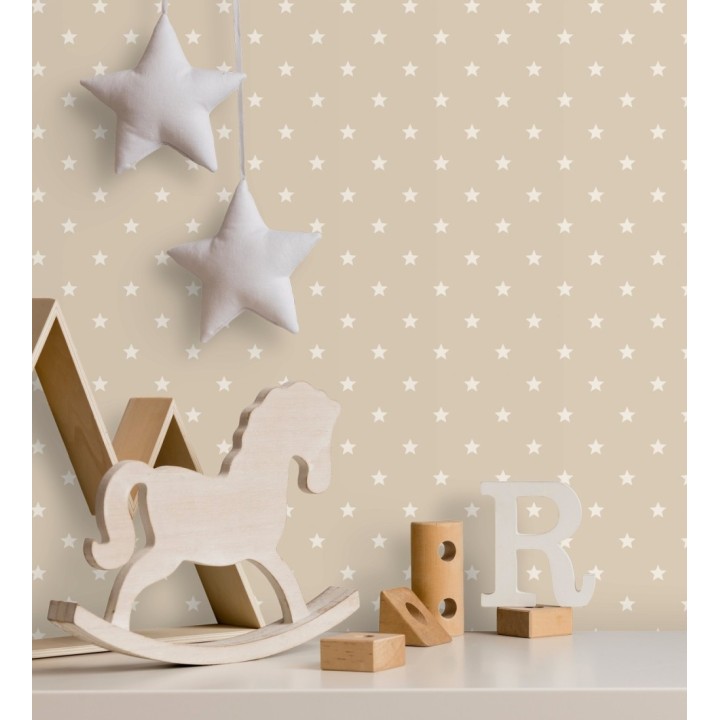 Papel pintado de estrellas fondo beige estilo infantil nórdico - Stella 684087