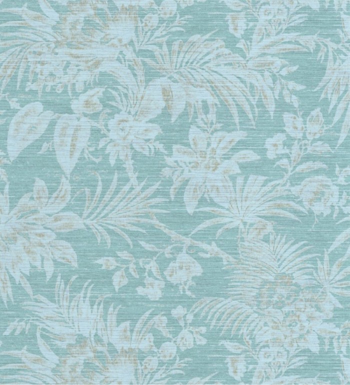 Papel pintado imitación tapiz de hojas fondo turquesa claro - Calton Forest 126419