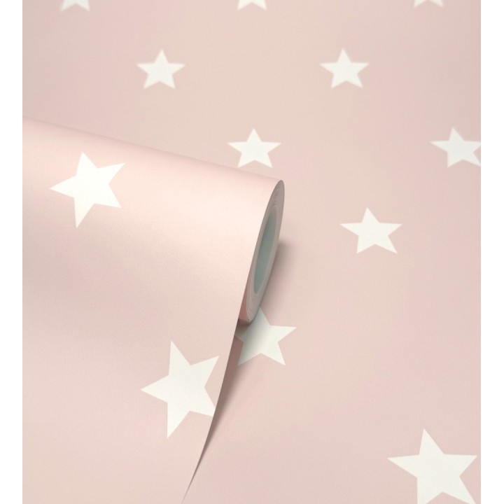 Papel pintado de estrellas blancas fondo rosa estilo infantil nórdico - Stella 684088