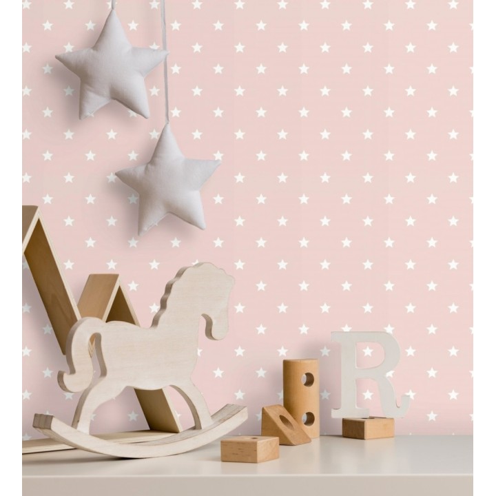 Papel pintado de estrellas blancas fondo rosa estilo infantil nórdico - Stella 684088