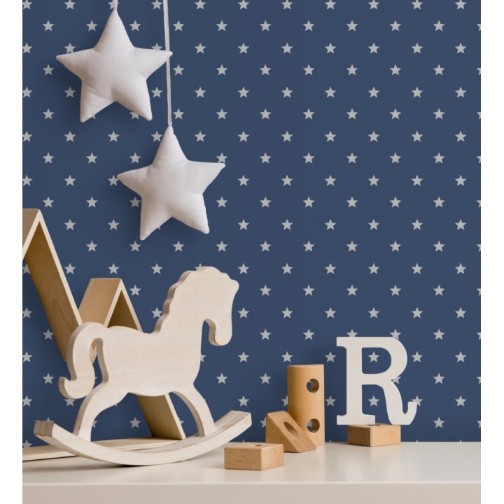 Papel pintado de estrellas plata fondo azul oscuro - Stella 684090