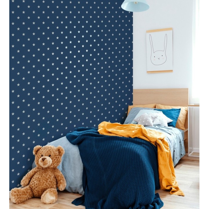 Papel pintado de estrellas plata fondo azul oscuro - Stella 684090