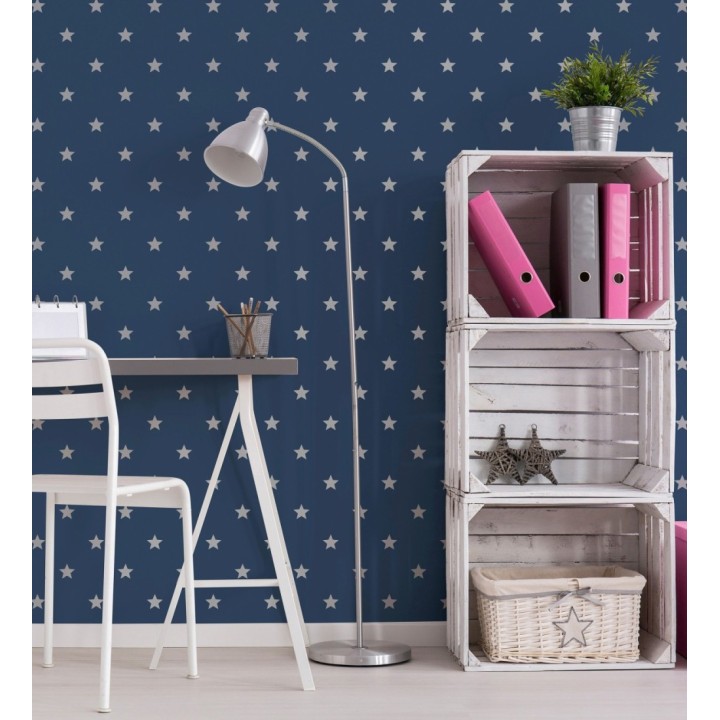 Papel pintado de estrellas plata fondo azul oscuro - Stella 684090