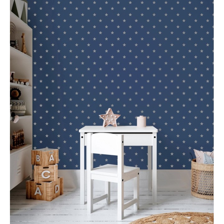 Papel pintado de estrellas plata fondo azul oscuro - Stella 684090