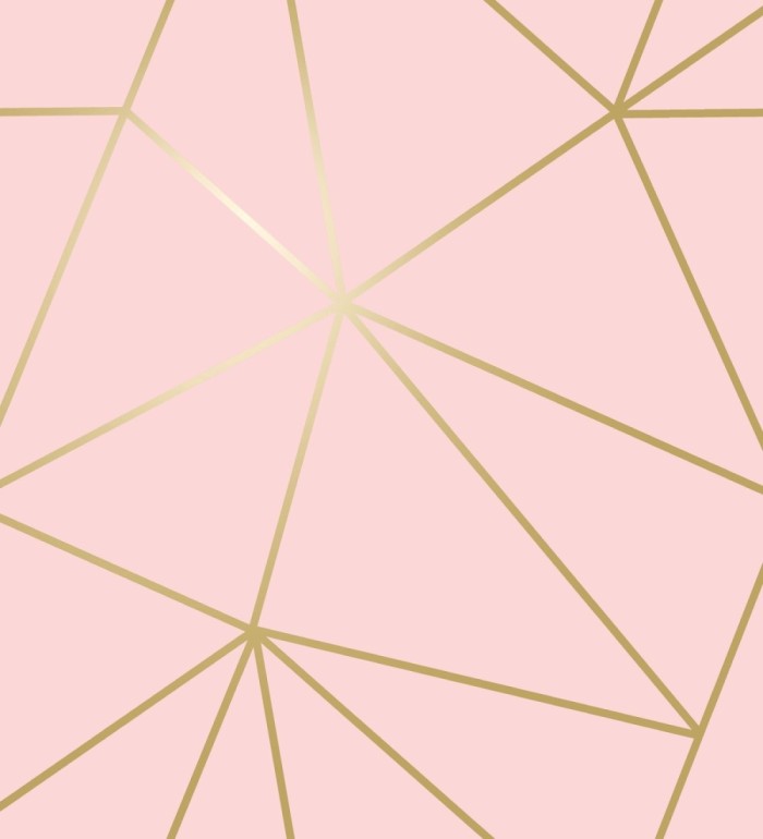 Papel pintado geométrico de líneas doradas sobre fondo rosa - Noa Pink 684091