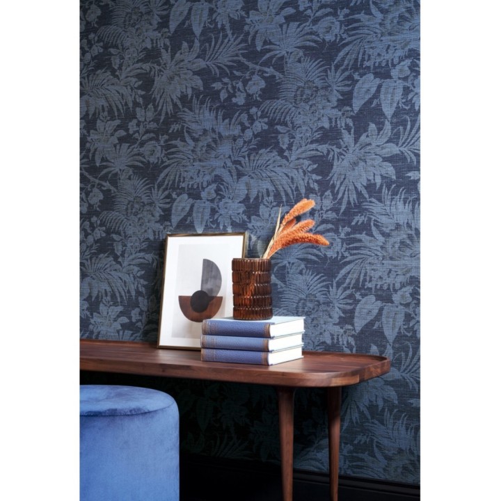 Papel pintado imitación tapiz de hojas fondo azul oscuro - Calton Forest 126420