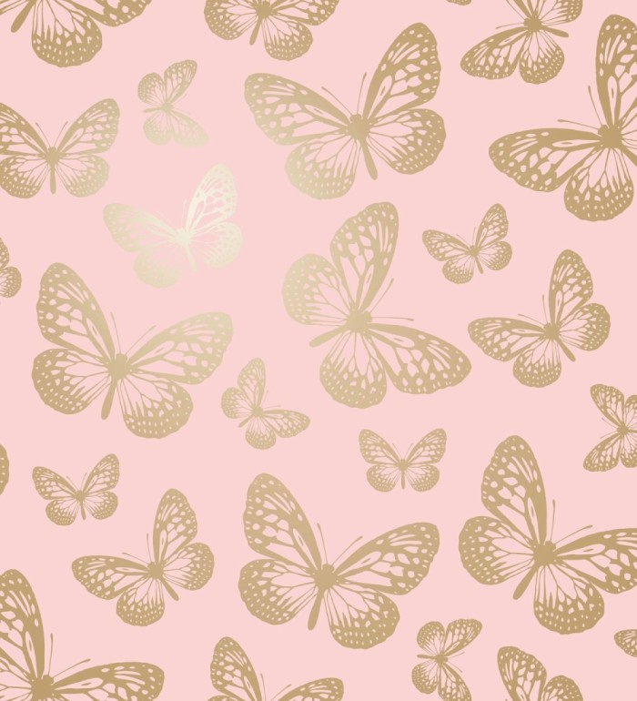 Papel pintado de mariposas doradas sobre fondo rosa - Mia Butterfly 684092