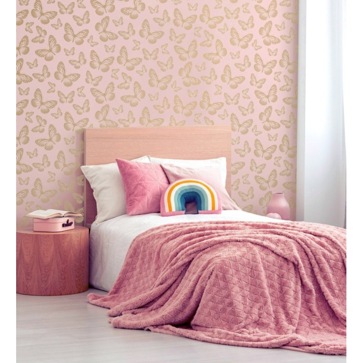 Papel pintado de mariposas doradas sobre fondo rosa - Mia Butterfly 684092