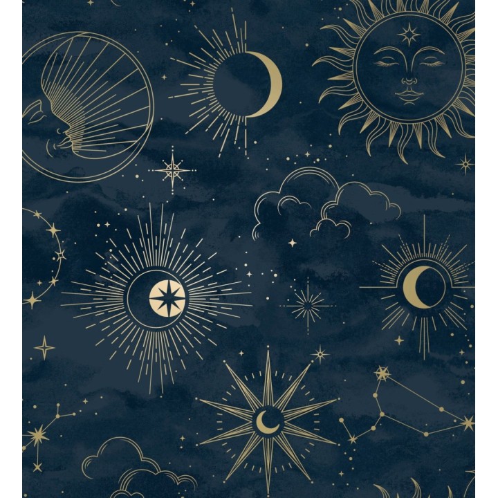 Papel pintado místico constelaciones sol luna estrellas azul oscuro - Lyra Astral 684093