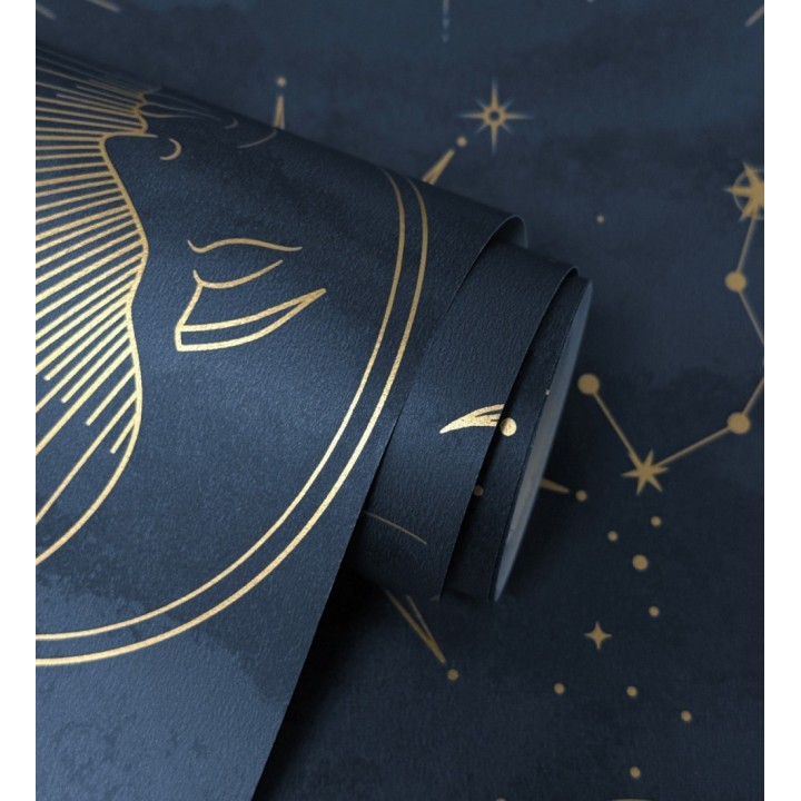 Papel pintado místico constelaciones sol luna estrellas azul oscuro - Lyra Astral 684093
