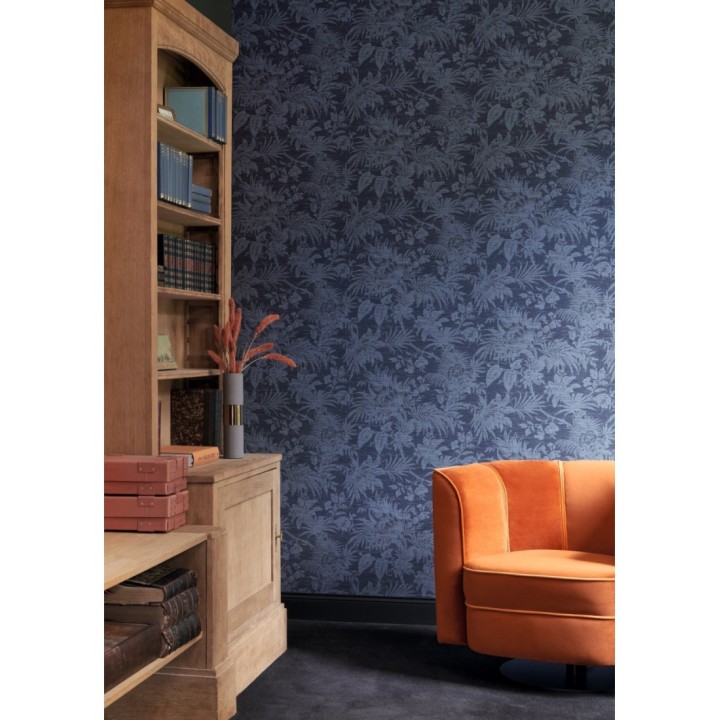 Papel pintado imitación tapiz de hojas fondo azul oscuro - Calton Forest 126420