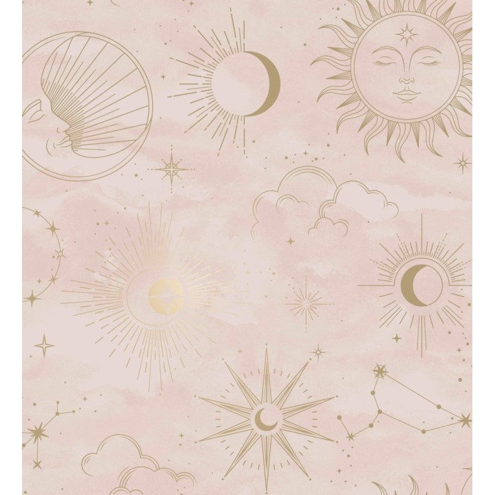 Papel pintado místico constelaciones sol luna estrellas rosa claro - Lyra Astral 684094