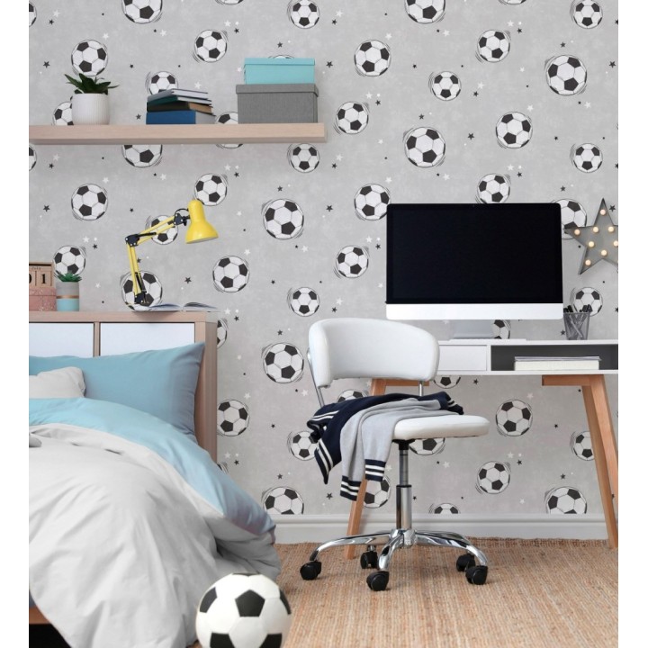 Papel pintado de fútbol y estrellas en gris - Pau Soccer 684096