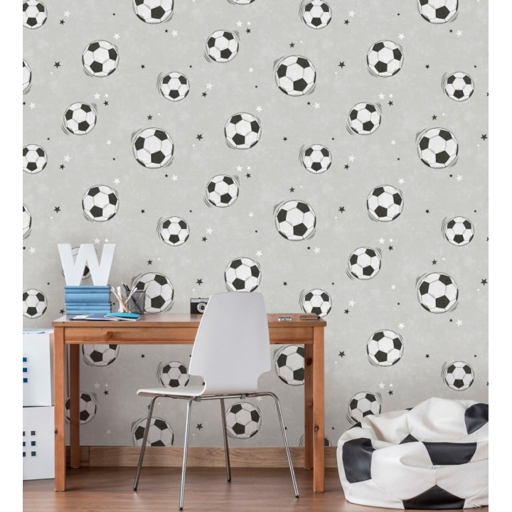 Papel pintado de fútbol y estrellas en gris - Pau Soccer 684096